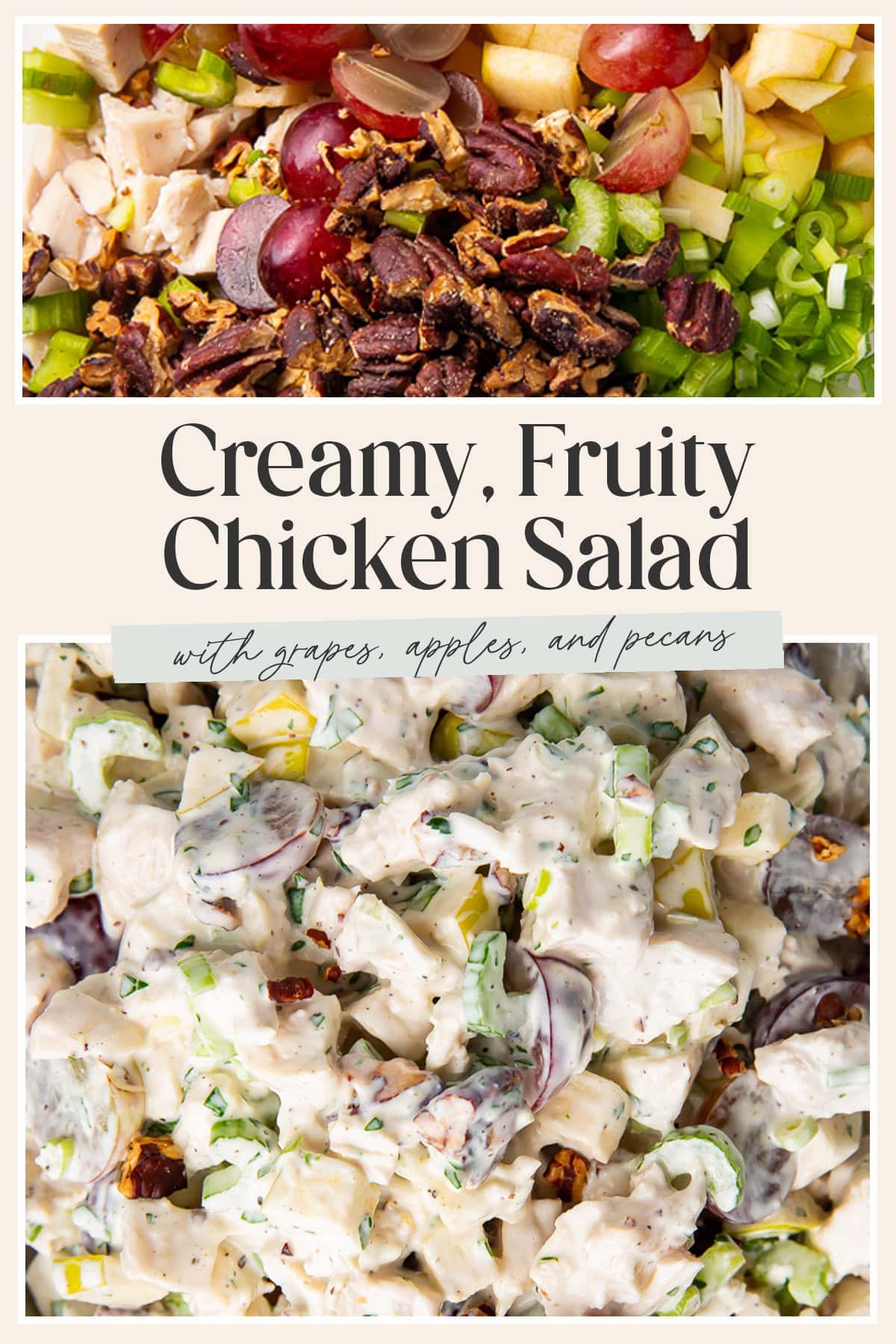 Pin graphic for chicken salad with grapes.