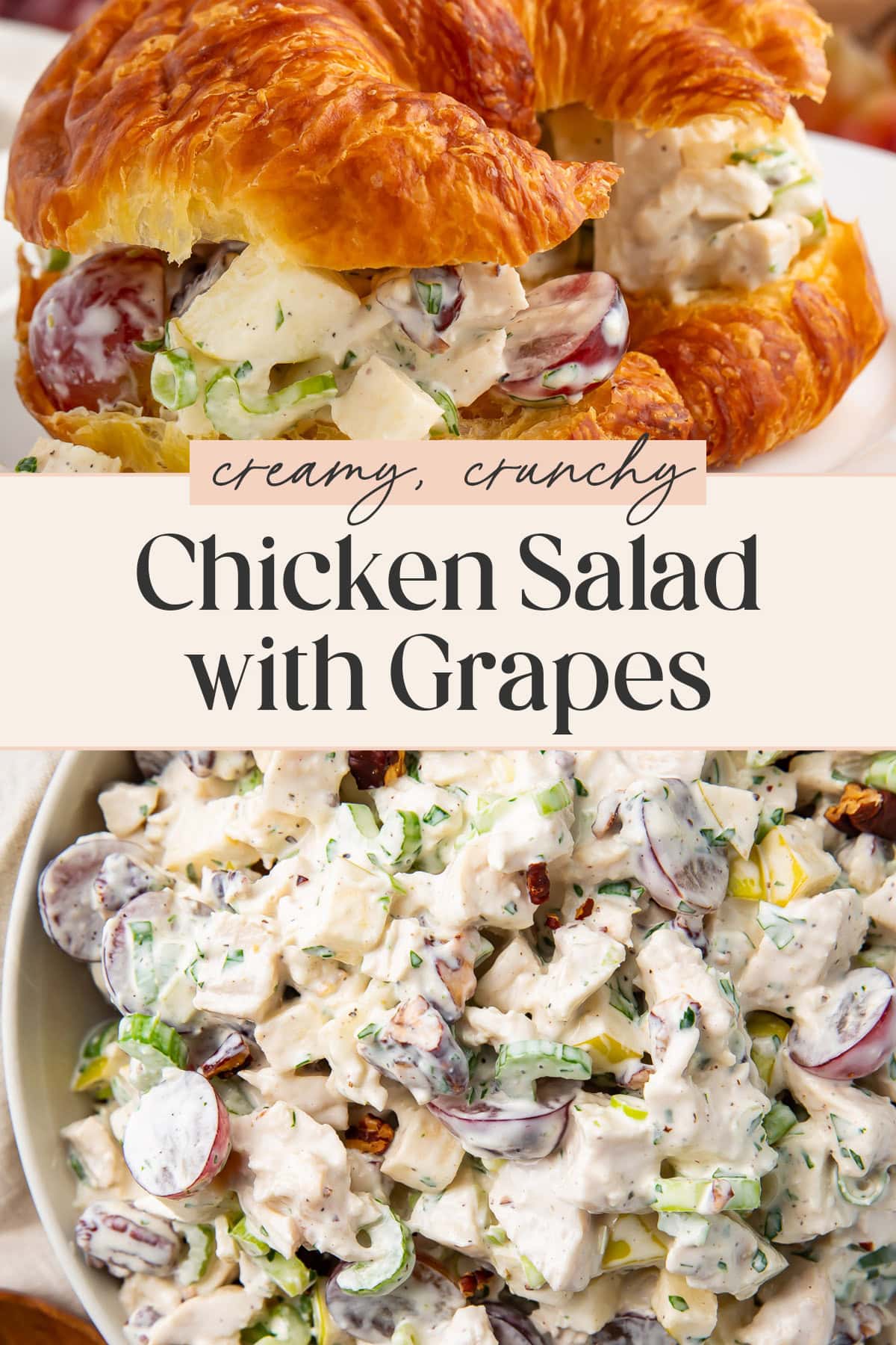 Pin graphic for chicken salad with grapes.