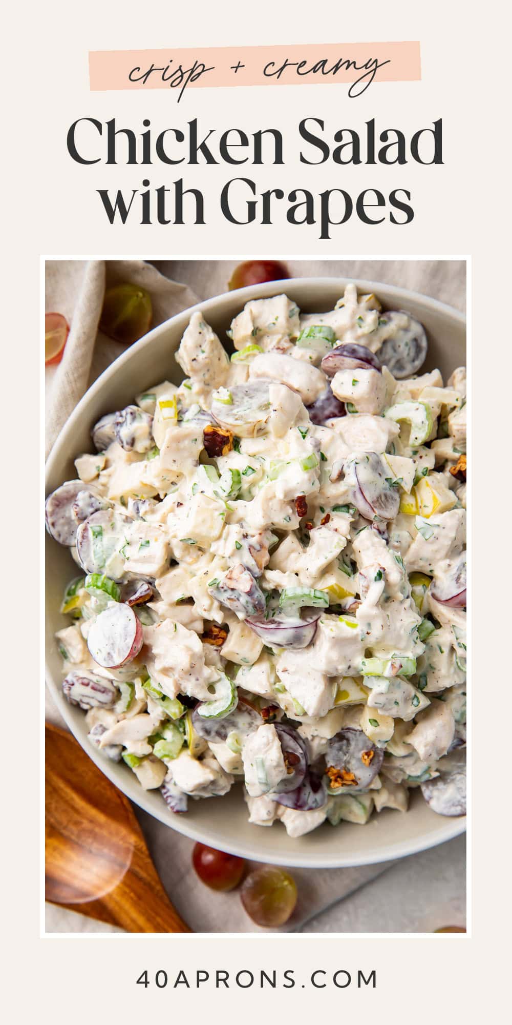 Pin graphic for chicken salad with grapes.