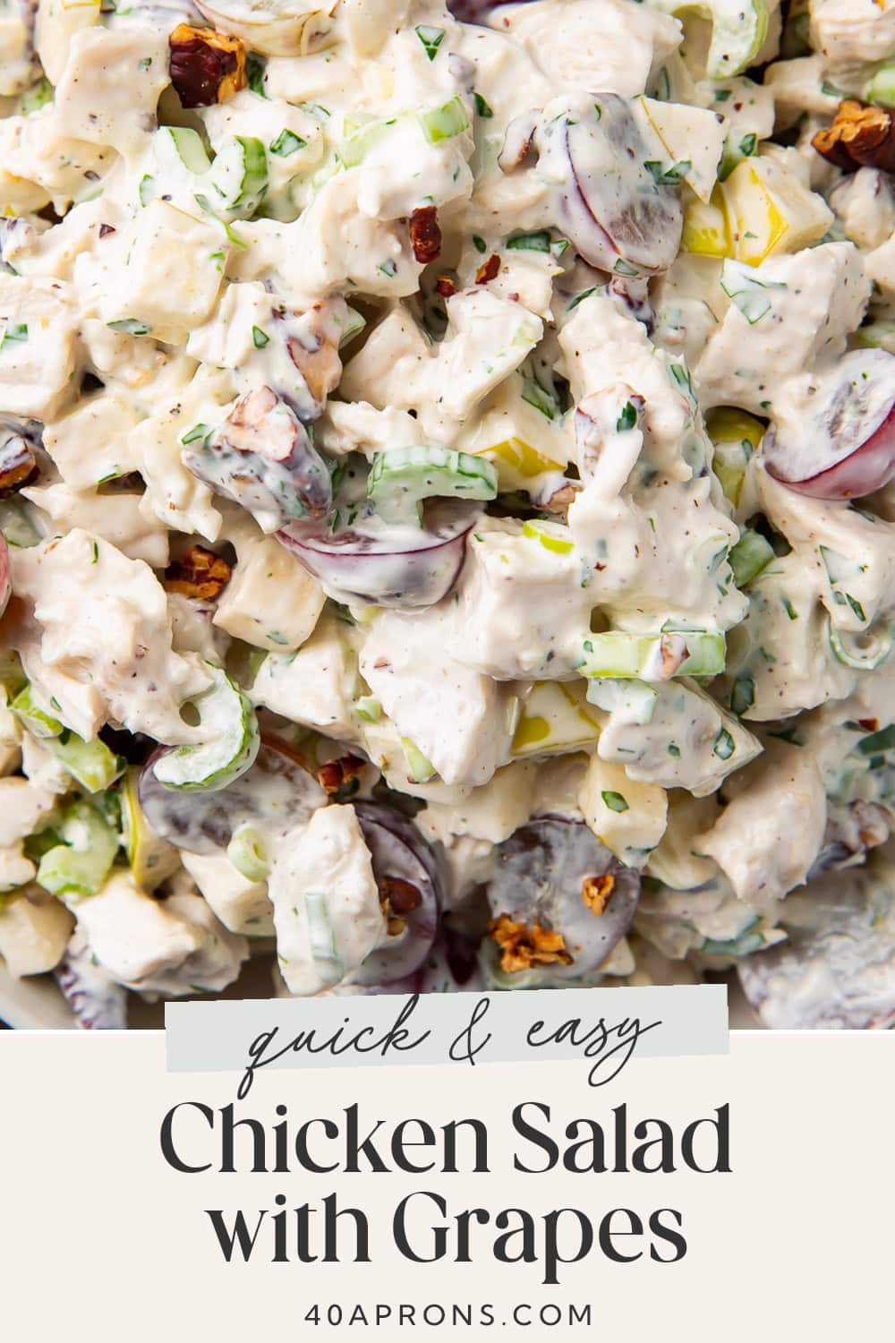 Pin graphic for chicken salad with grapes.