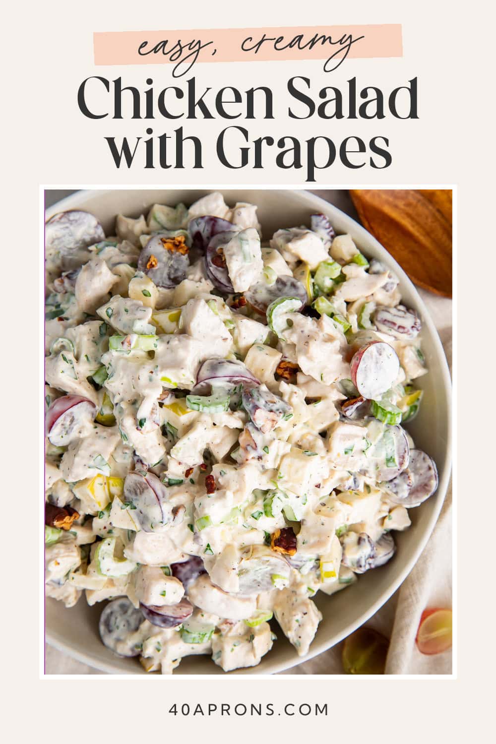 Pin graphic for chicken salad with grapes.