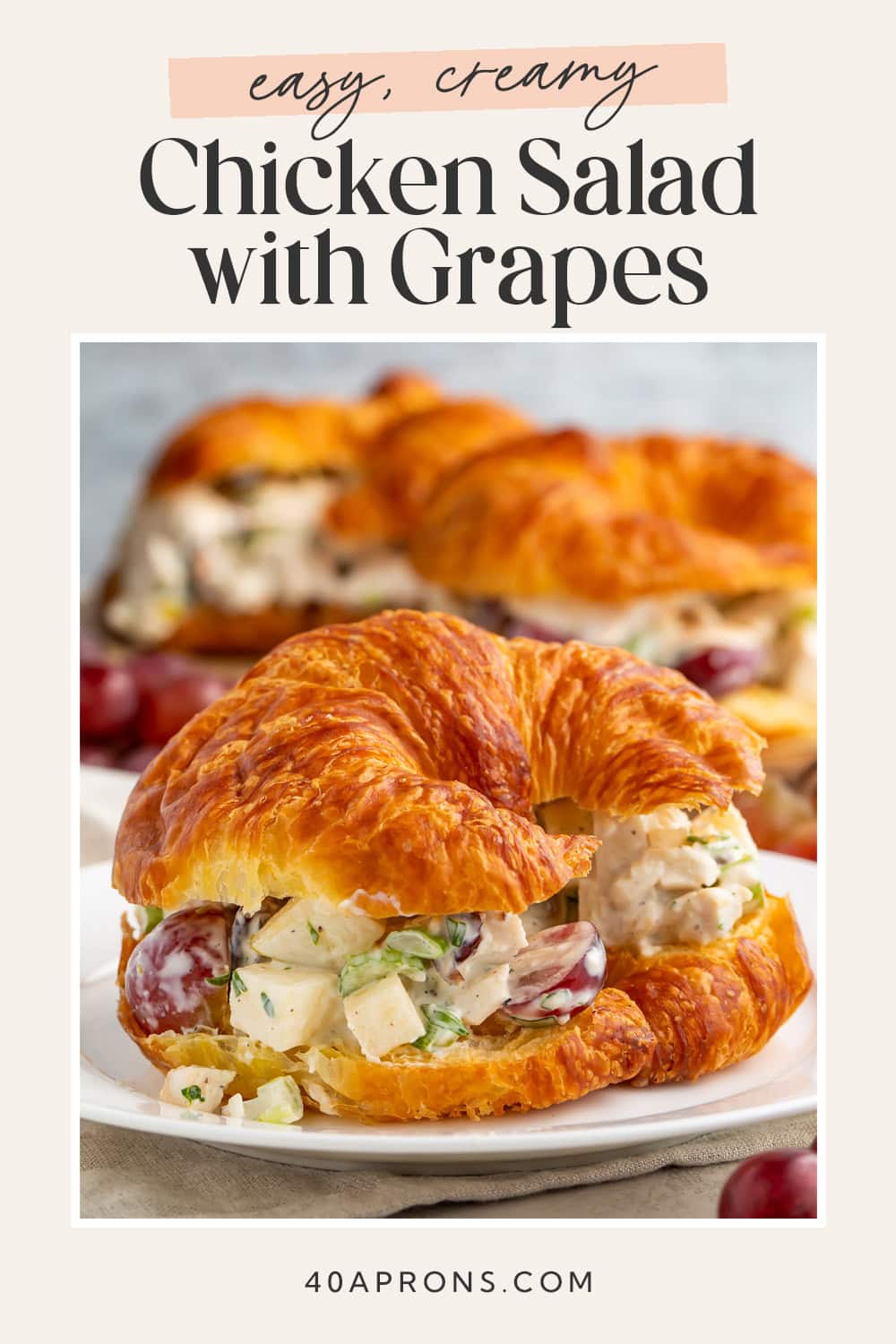 Pin graphic for chicken salad with grapes.