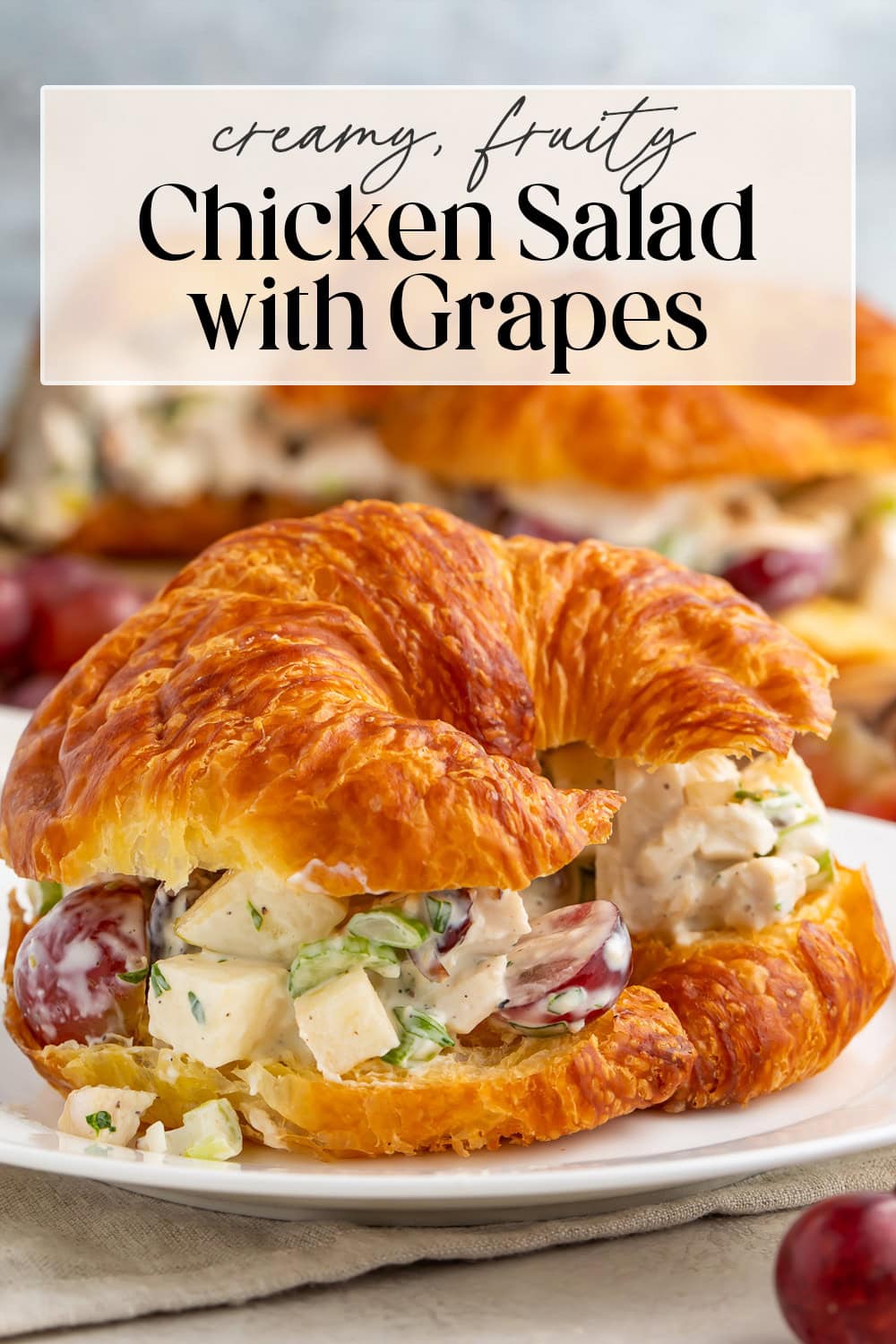 Pin graphic for chicken salad with grapes.