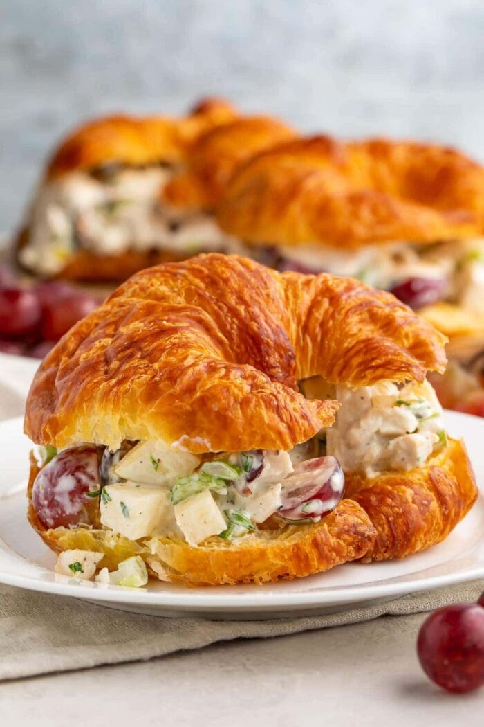 Chicken salad with grapes on a buttered croissant