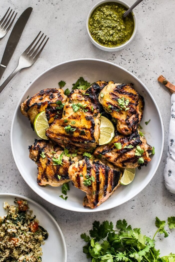 Cilantro lime chicken on a plate from Isabel Eats