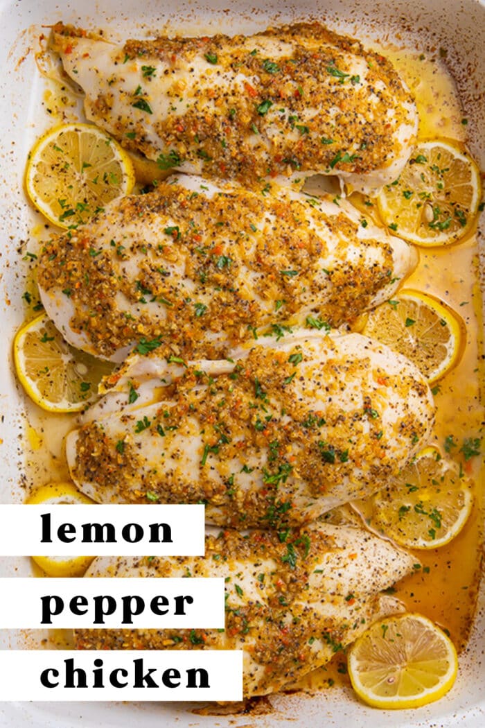 Pinterest graphic for lemon pepper chicken