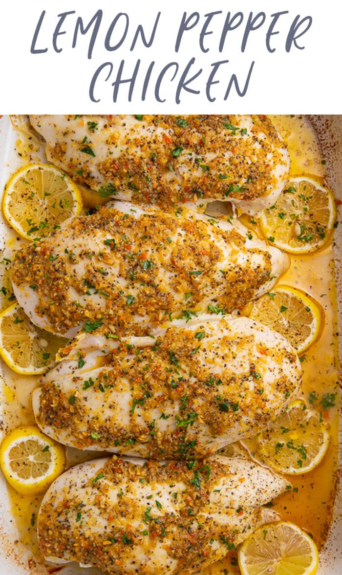 Pinterest graphic for lemon pepper chicken