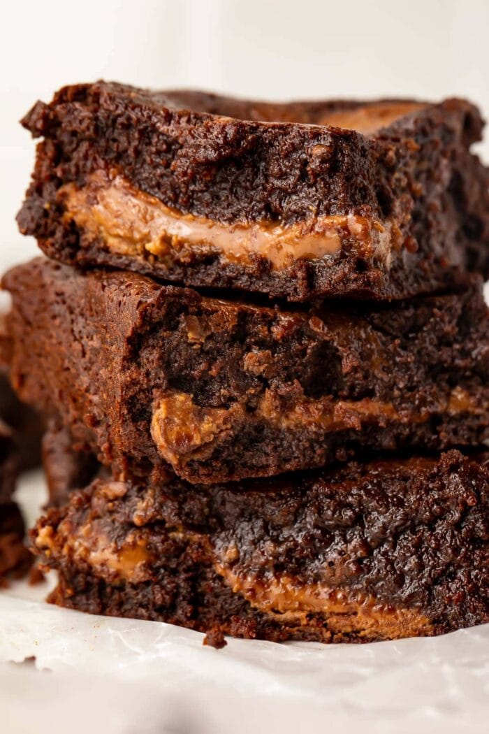 Stack of paleo peanut butter brownies