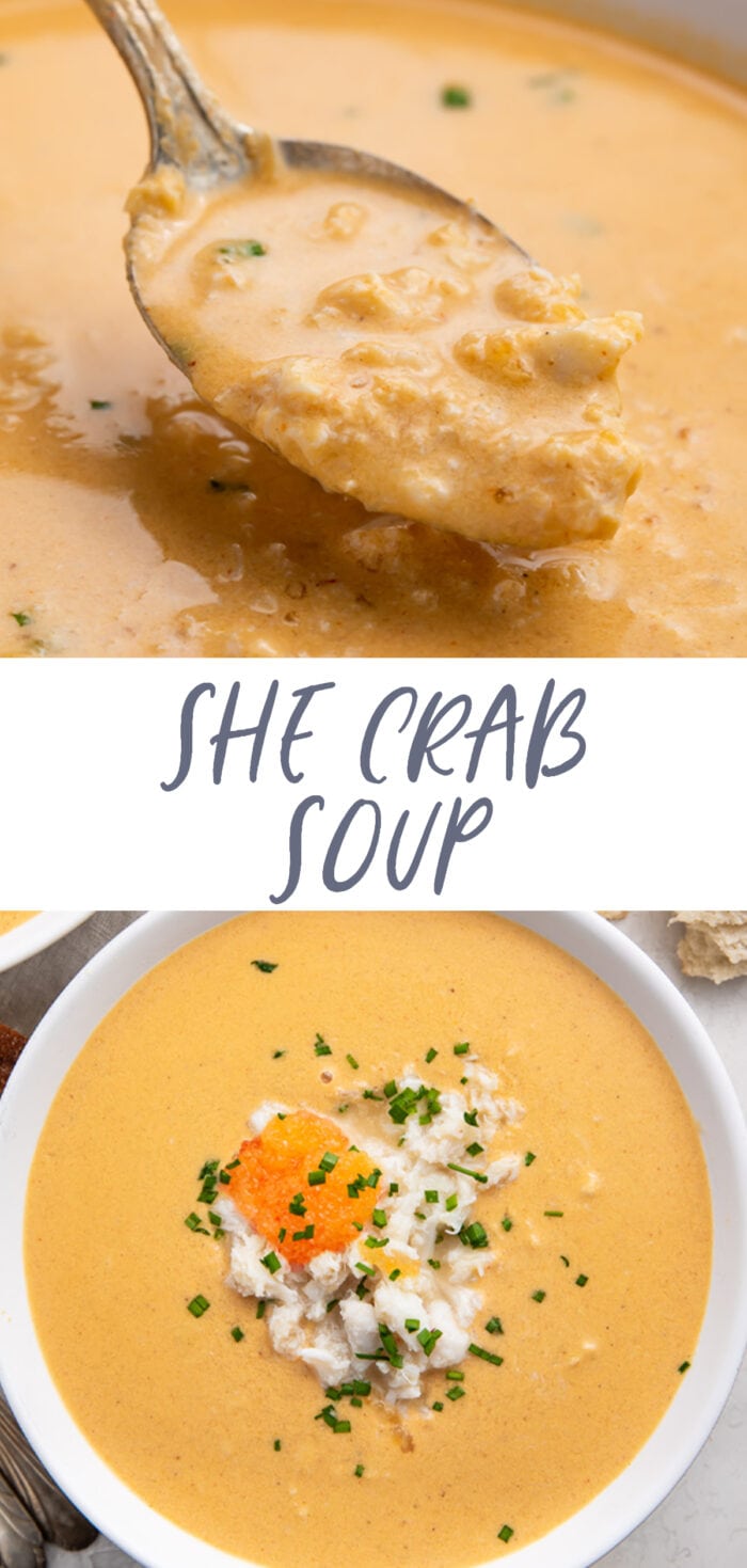 Pinterest graphic for she crab soup