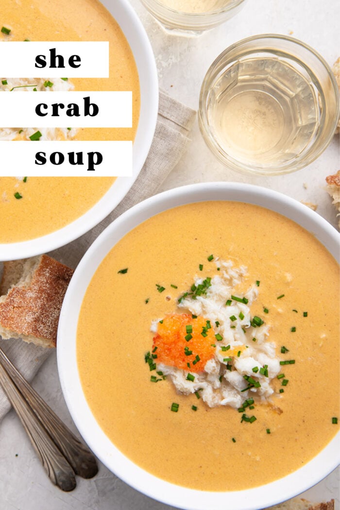 Pinterest graphic for she crab soup