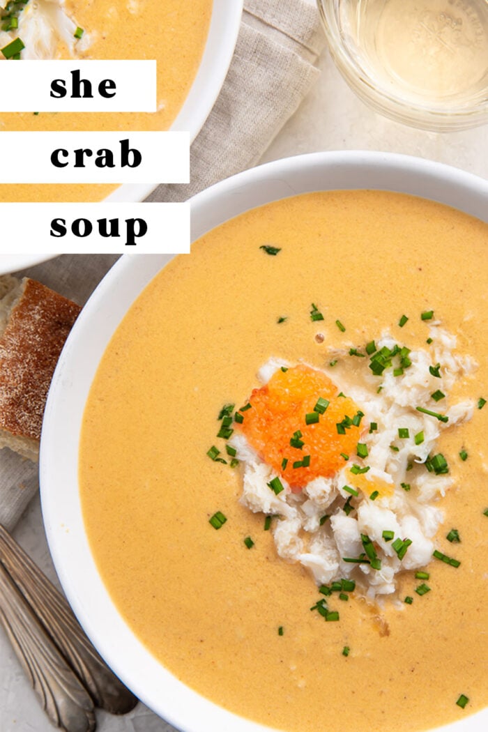 Pinterest graphic for she crab soup