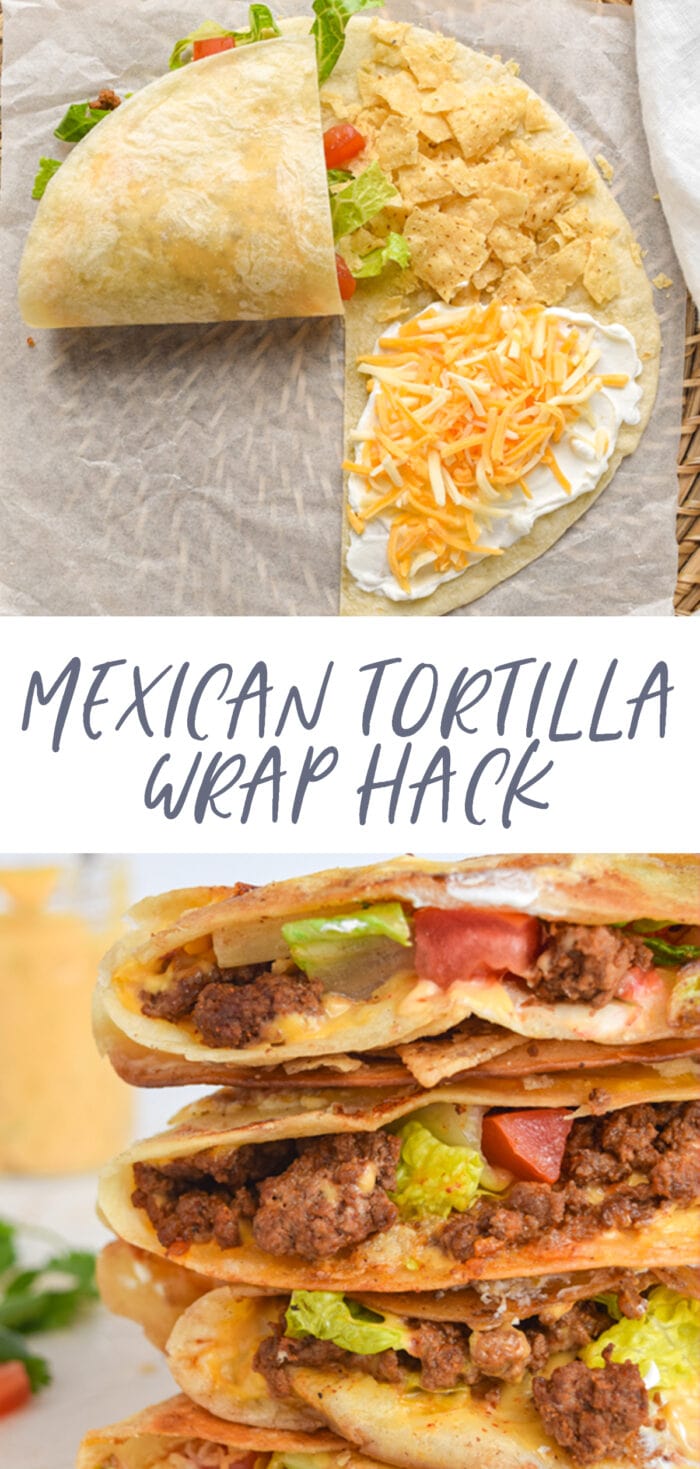 Pinterest graphic for Mexican tortilla wrap hack (TikTok tortilla hack)