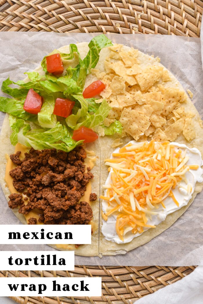 Pinterest graphic for Mexican tortilla wrap hack (TikTok tortilla hack)