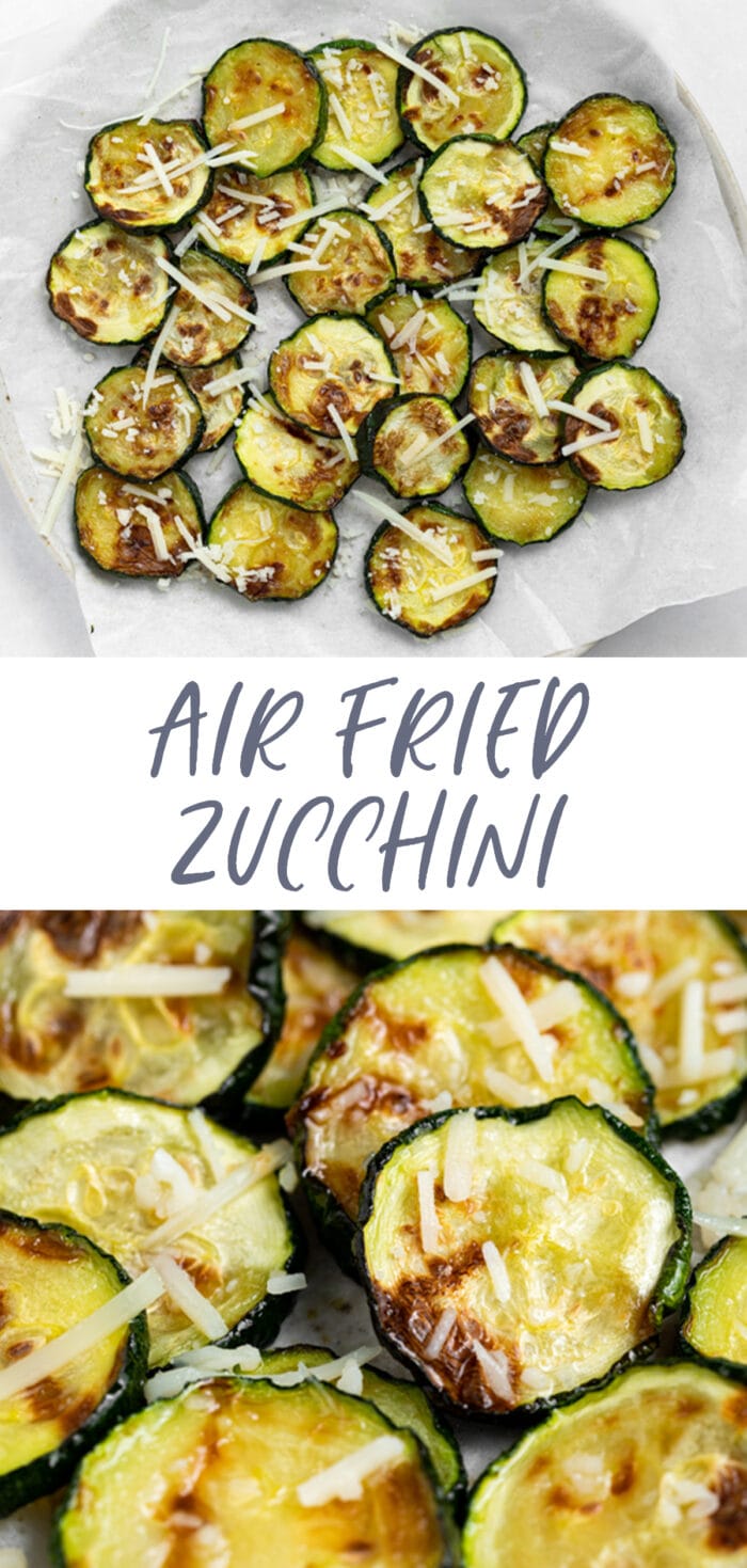 Pin graphic for air fried zucchini