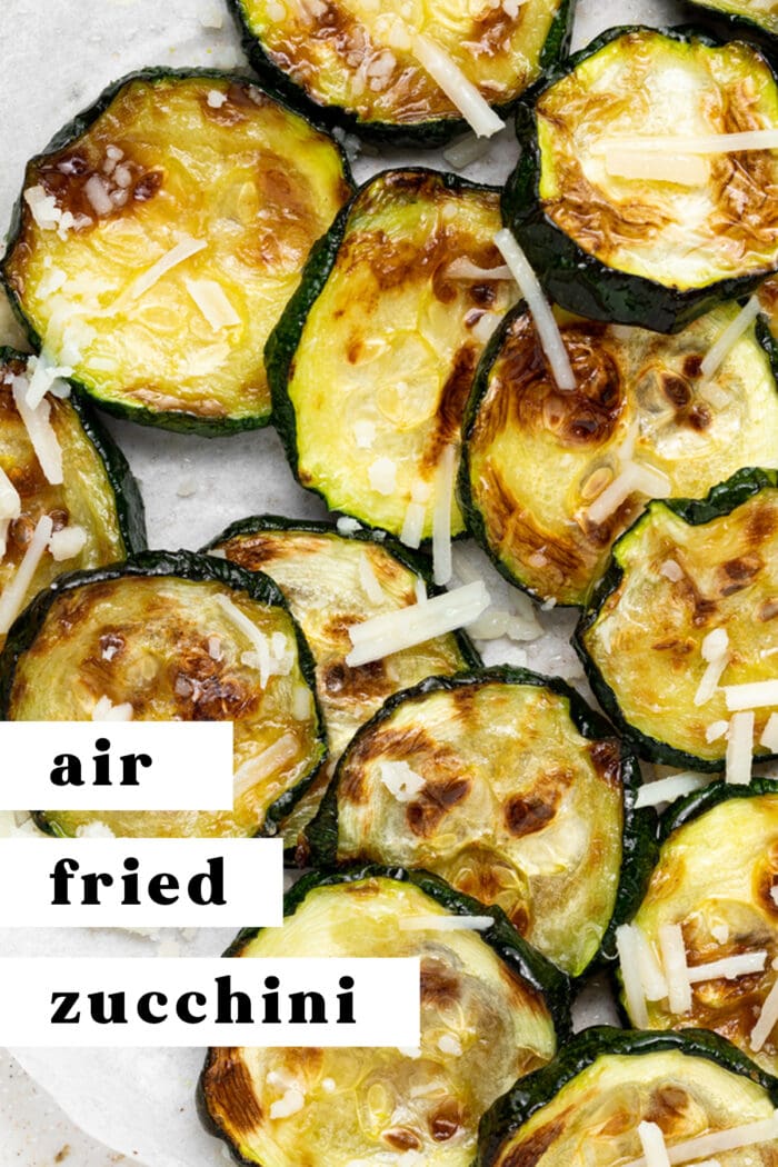 Pin graphic for air fried zucchini