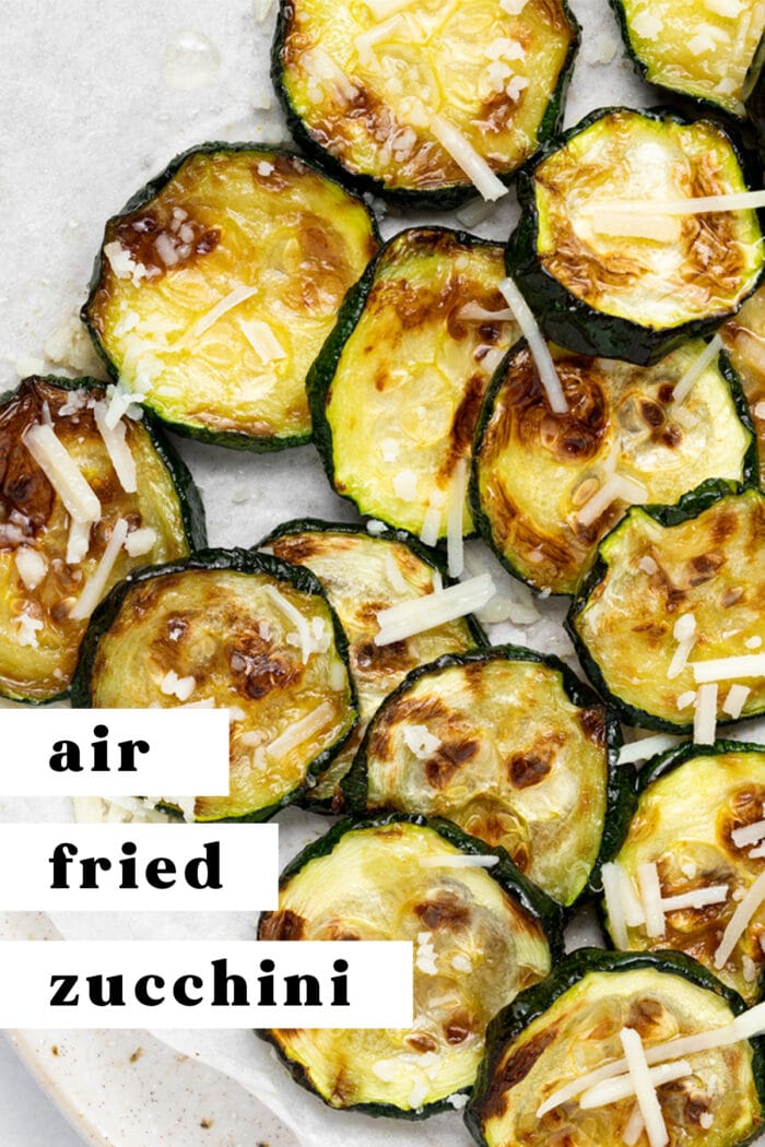 Pin graphic for air fried zucchini