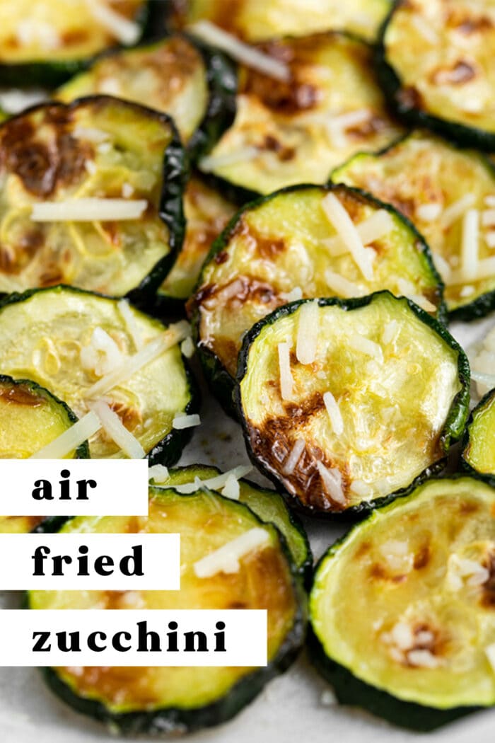 Pin graphic for air fried zucchini