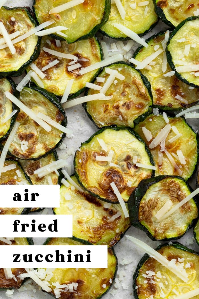 Pin graphic for air fried zucchini