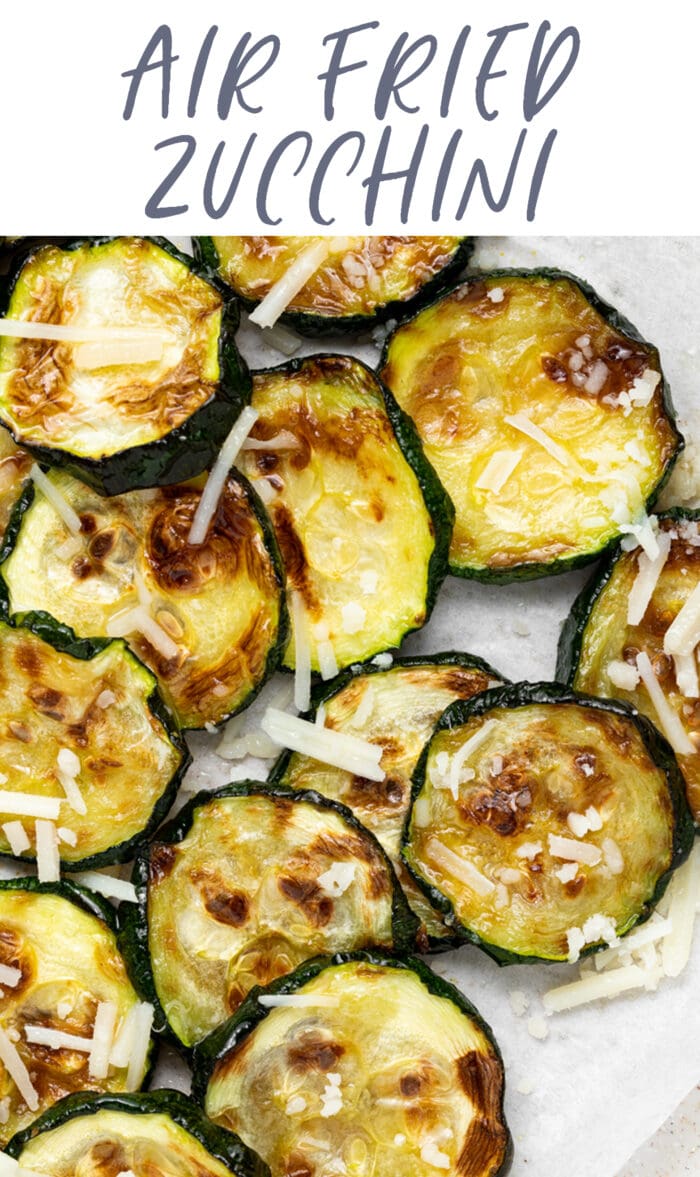 Pin graphic for air fried zucchini