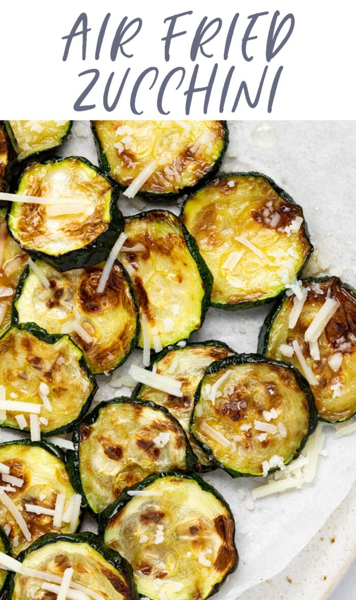 Pin graphic for air fried zucchini