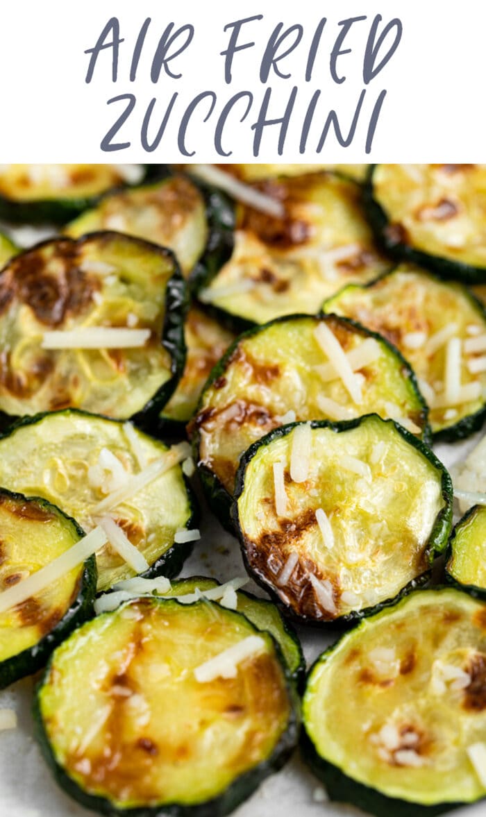 Pin graphic for air fried zucchini