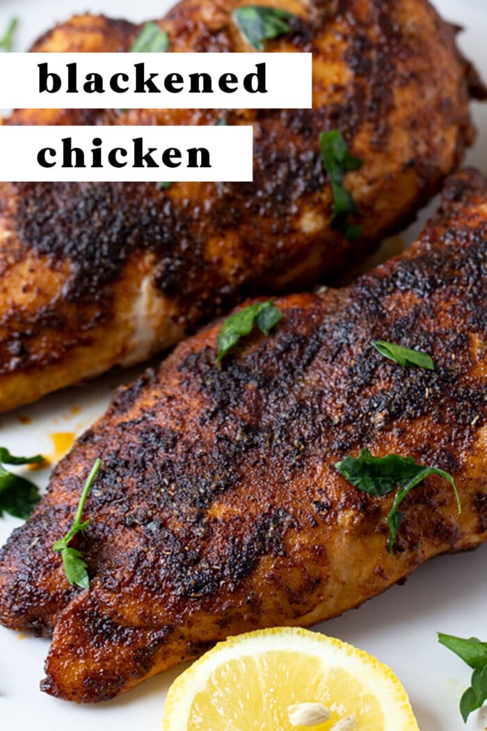 Pin graphic for blackened chicken