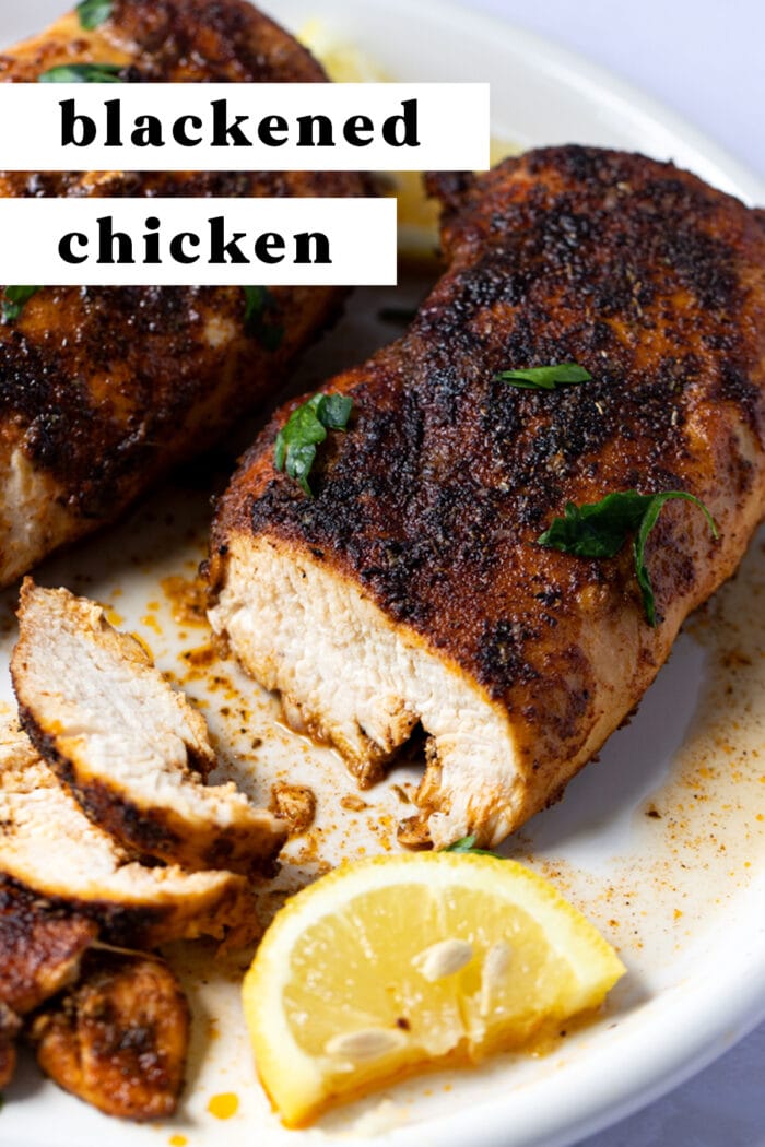 Pin graphic for blackened chicken