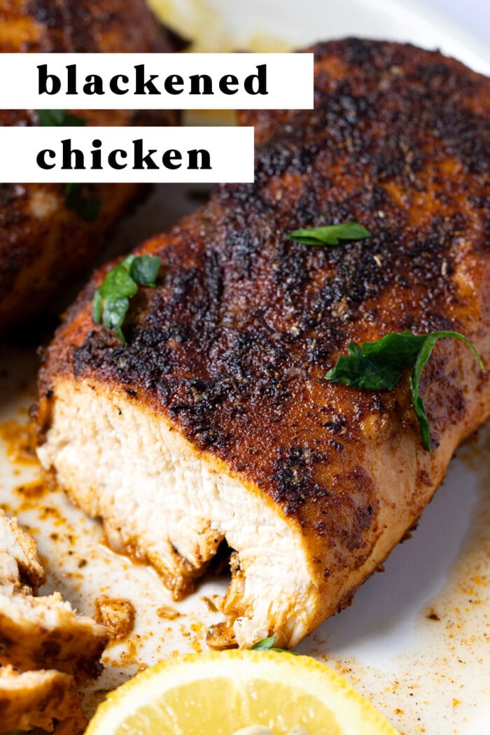 Pin graphic for blackened chicken