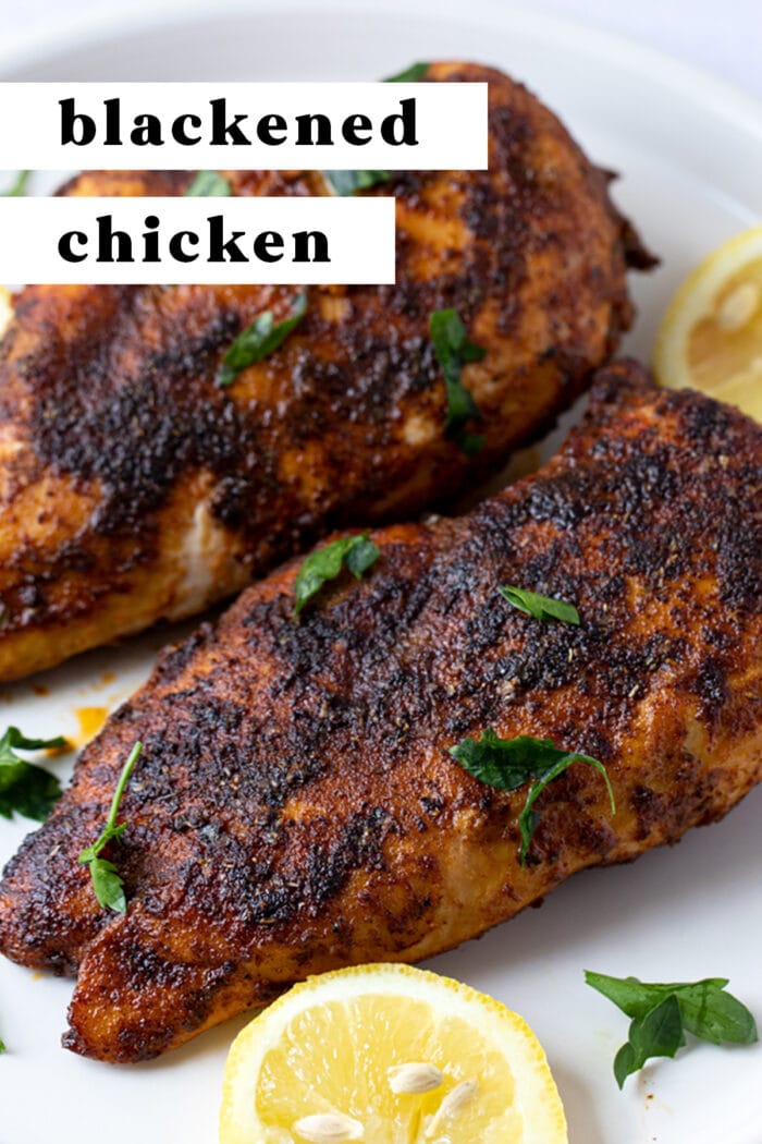 Pin graphic for blackened chicken