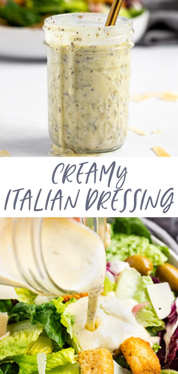 Pin graphic for creamy Italian dressing