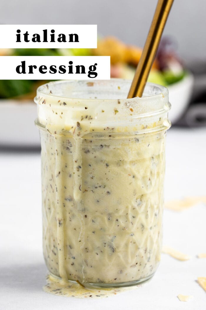 Pin graphic for creamy Italian dressing