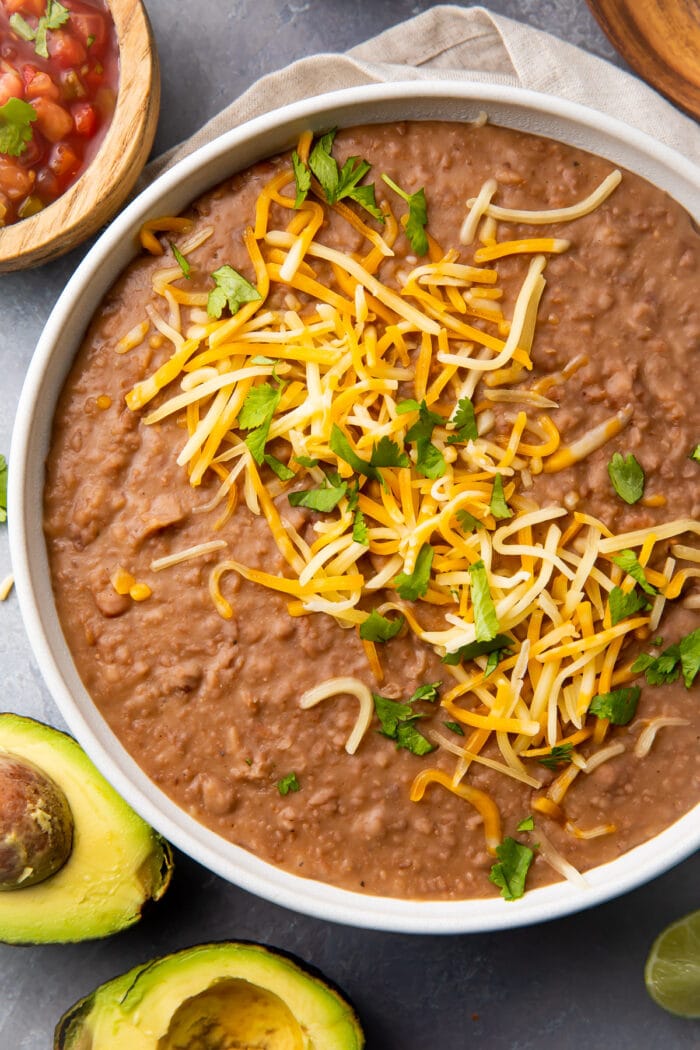 Instant Pot refried beans in a large bowl