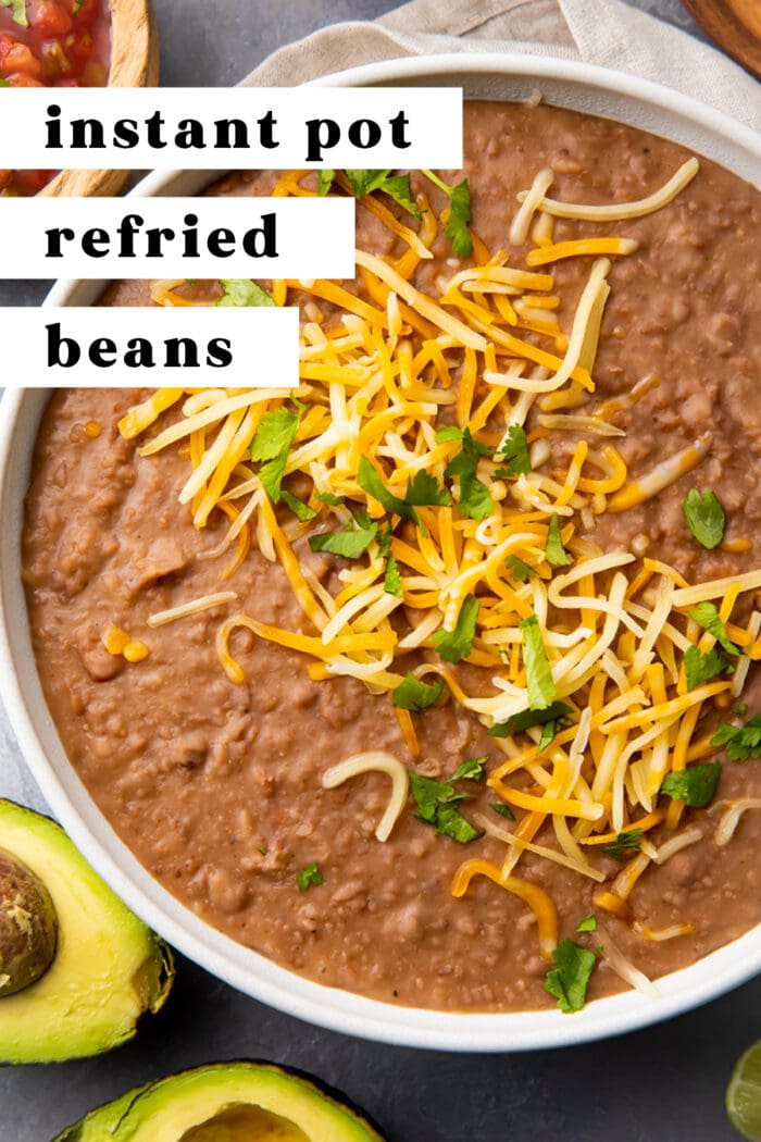 Pin graphic for Instant Pot refried beans