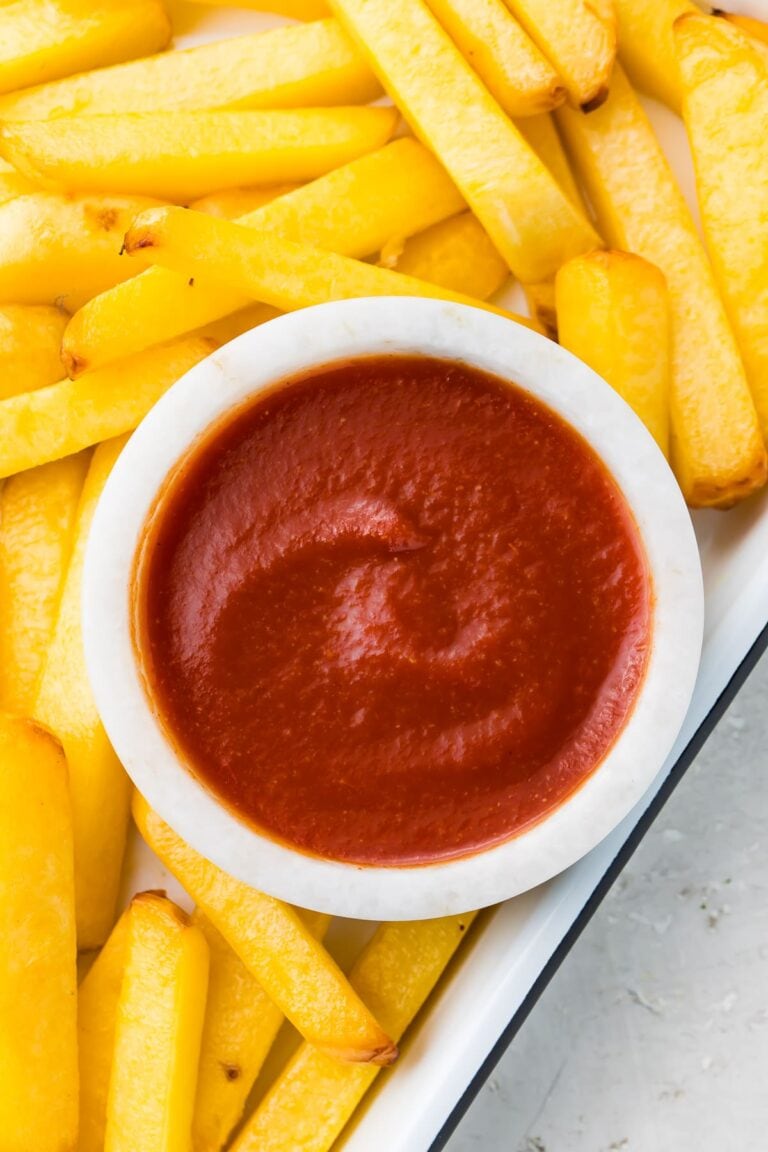 Keto ketchup surrounded by fries