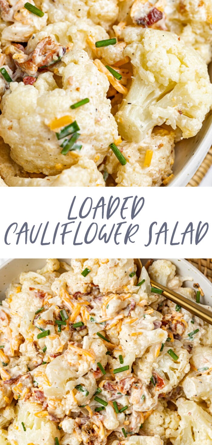 Pin graphic for loaded cauliflower salad