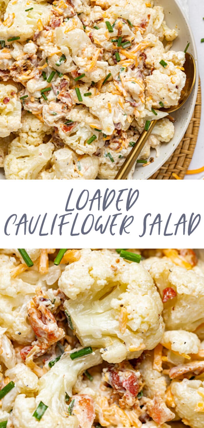 Pin graphic for loaded cauliflower salad