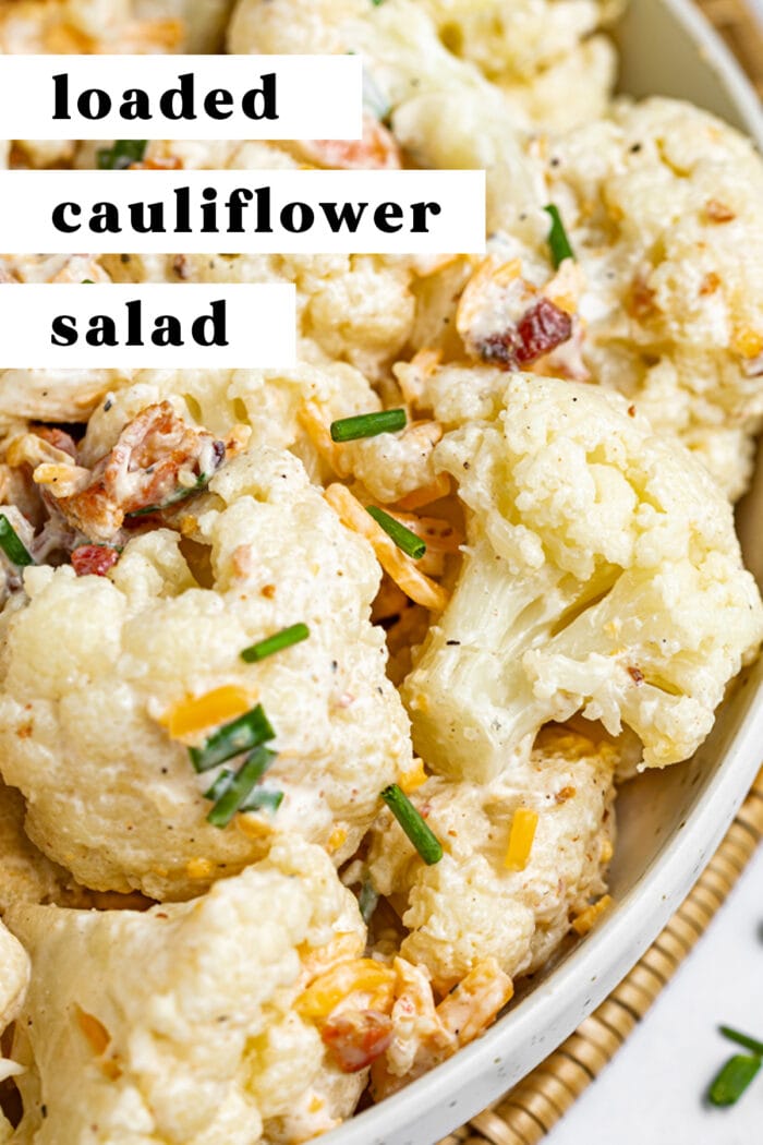 Pin graphic for loaded cauliflower salad