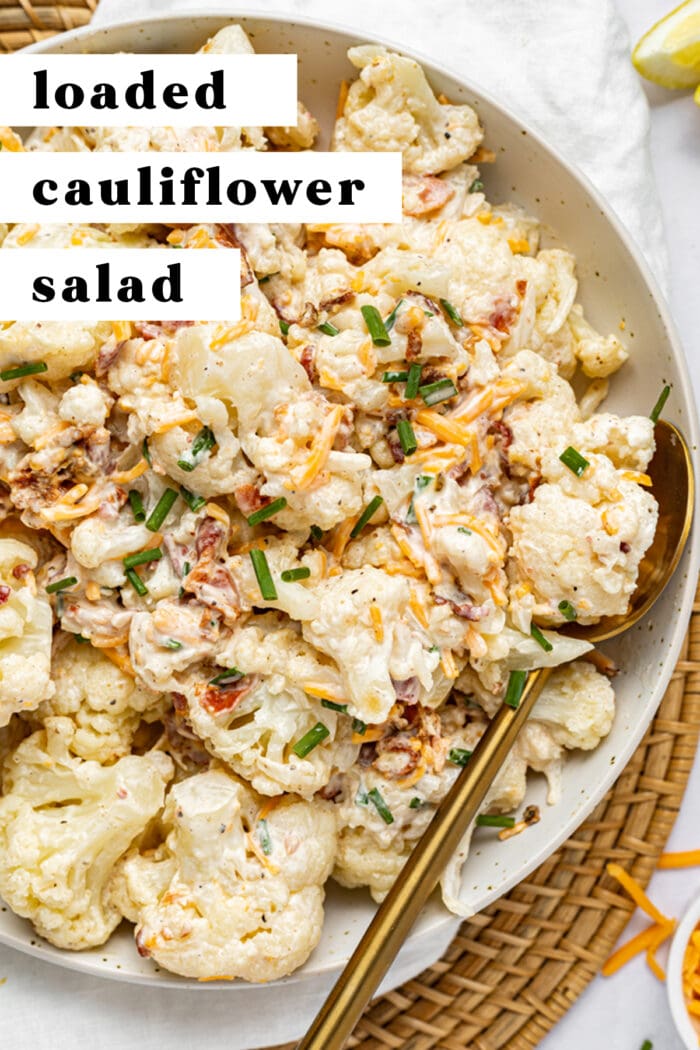 Pin graphic for loaded cauliflower salad