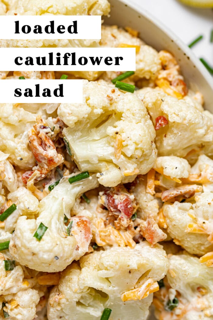 Pin graphic for loaded cauliflower salad