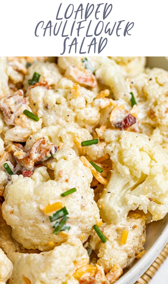 Pin graphic for loaded cauliflower salad