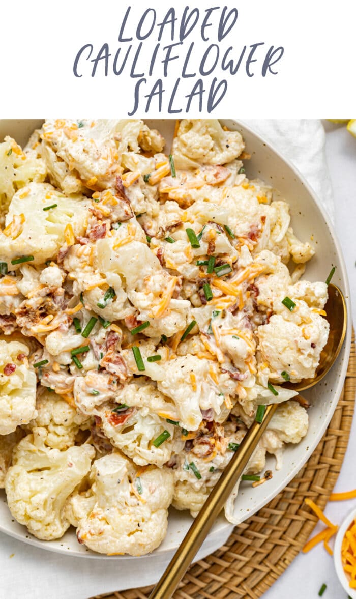 Pin graphic for loaded cauliflower salad