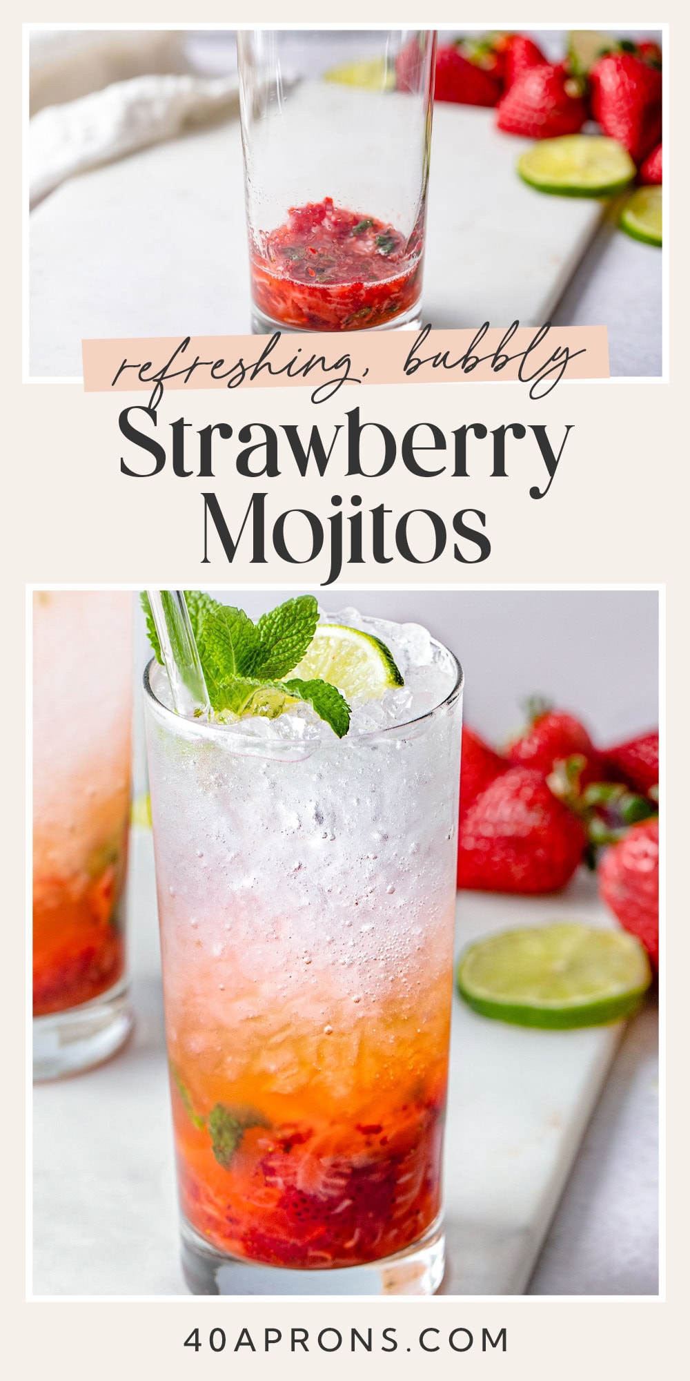 Pin graphic for strawberry mojito.