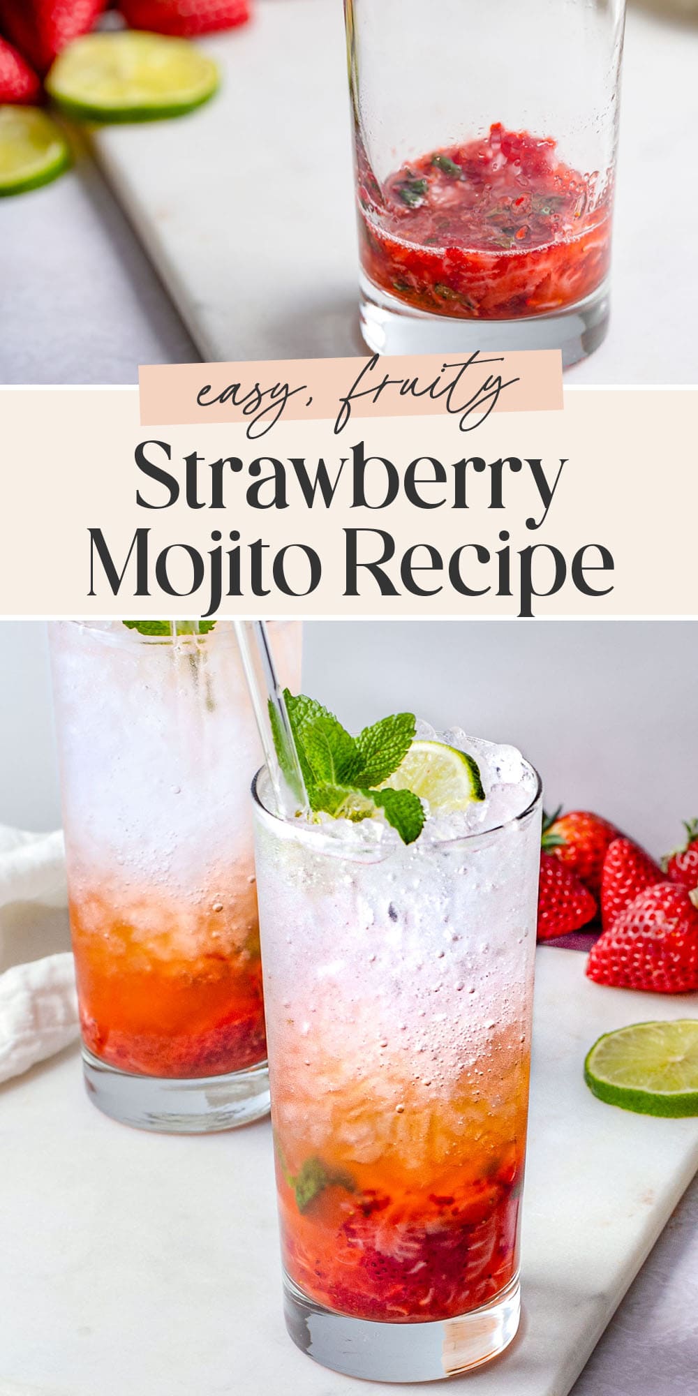 Pin graphic for strawberry mojito.