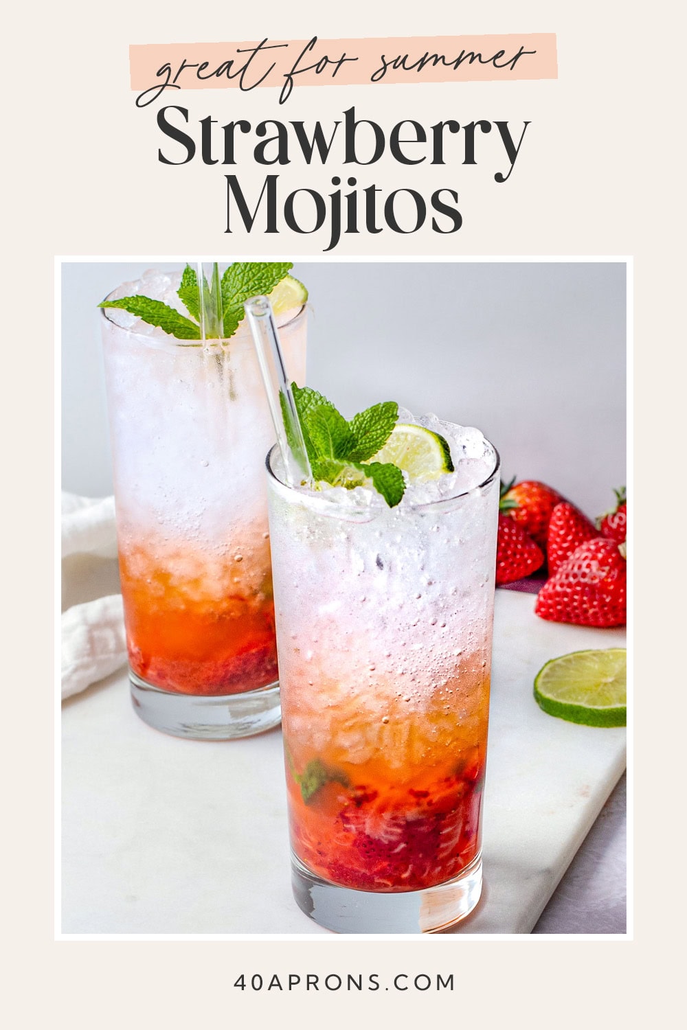 Pin graphic for strawberry mojito.