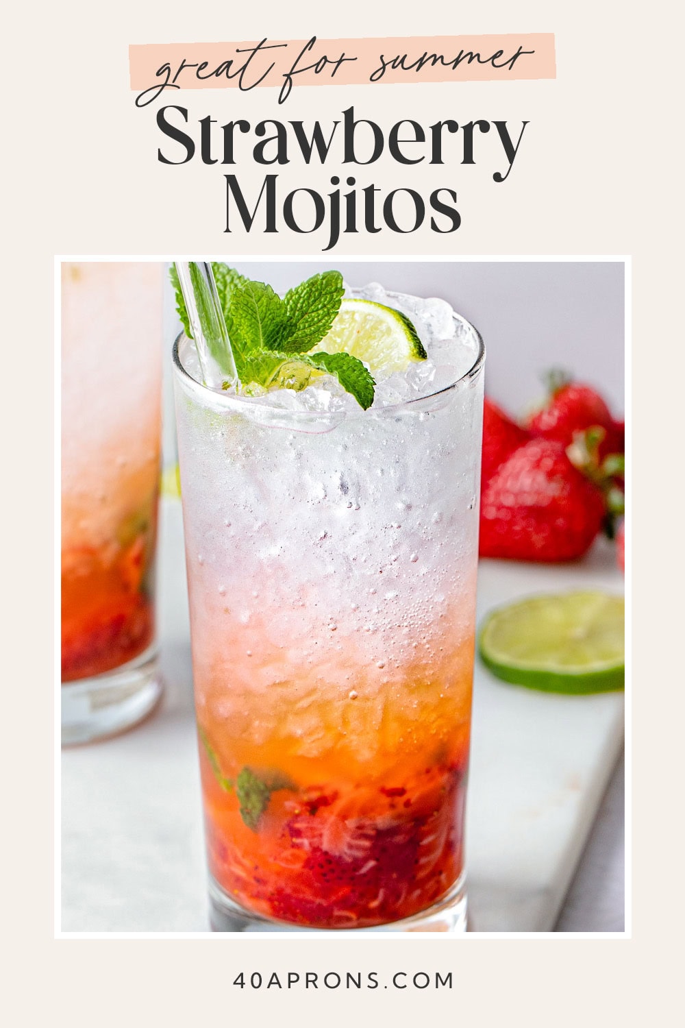 Pin graphic for strawberry mojito.