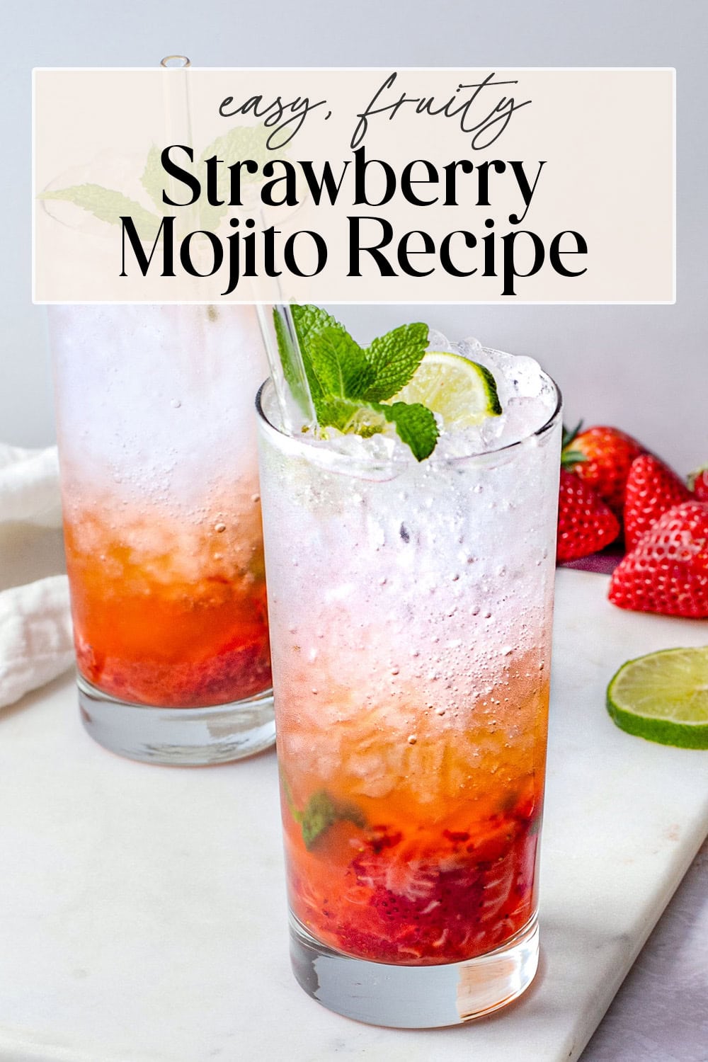 Pin graphic for strawberry mojito.