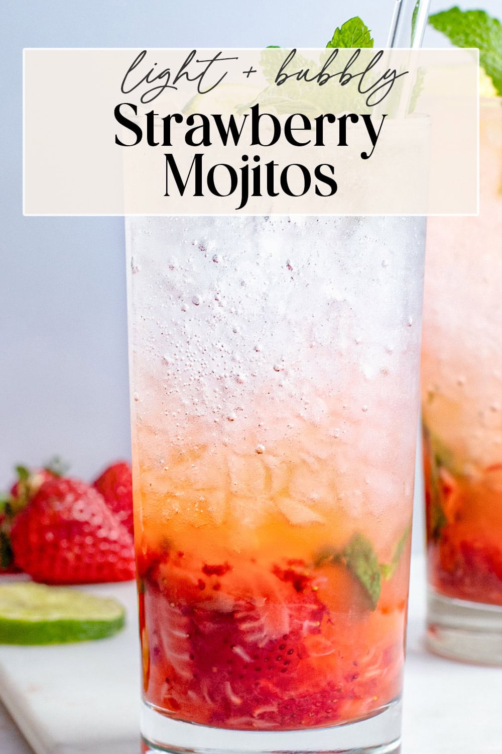 Pin graphic for strawberry mojito.