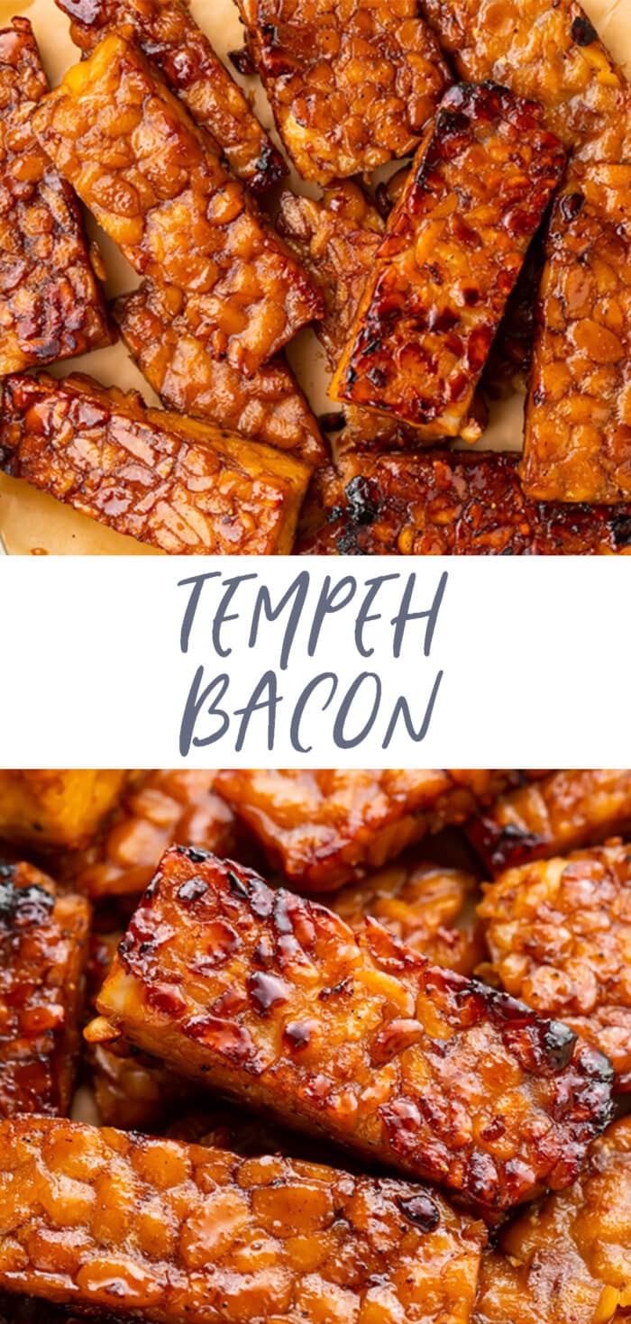 Pin graphic for tempeh bacon