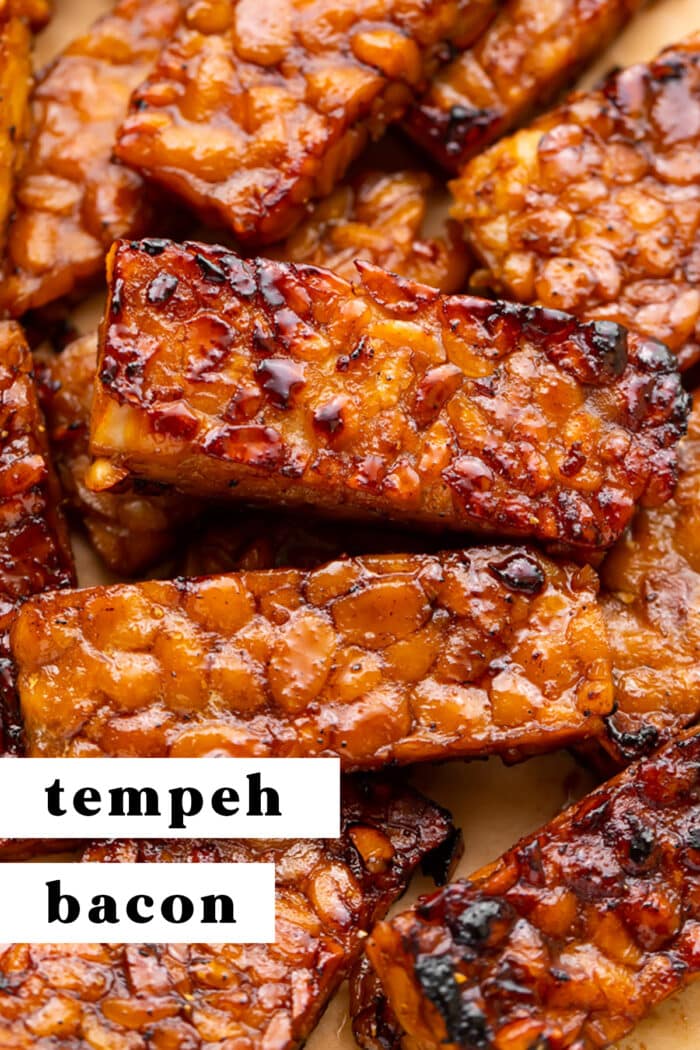 Pin graphic for tempeh bacon