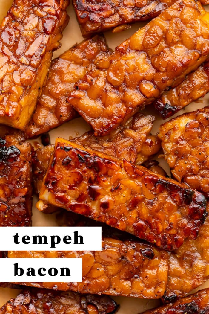 Pin graphic for tempeh bacon